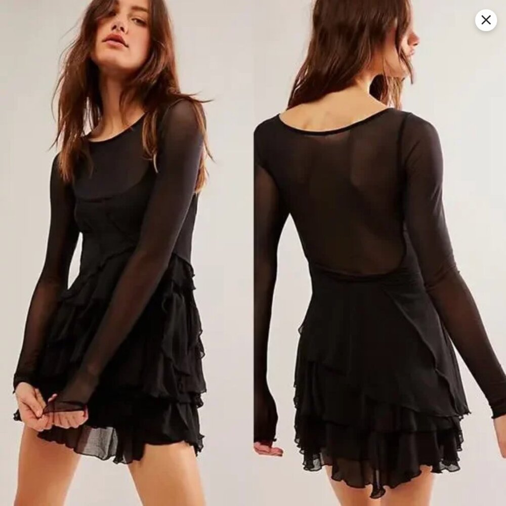 Free People Midnight Black Ruffle Mini Dress
